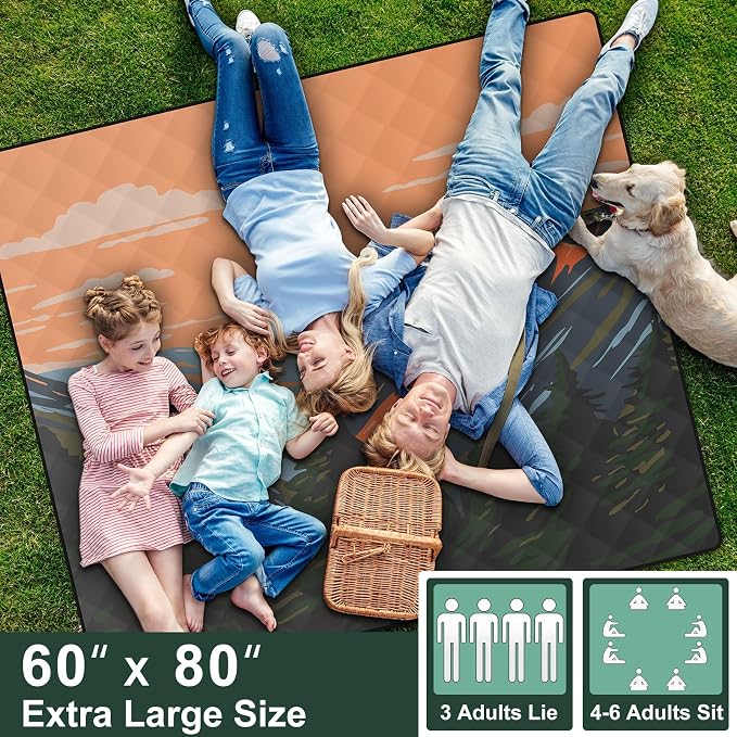 60x80" Waterproof Picnic Blankets Outdoor Sandless Beach Blanket Foldable Padded Ground Grass Park Lawn Mat Tent Camping Rug Backpack Hiking Roadtrip Gadgets Gifts Rv Car Travel Trailers Items