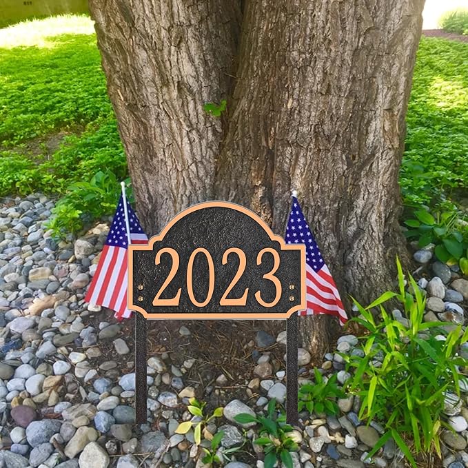 Personalized Address Sign LAWN MOUNTED - Custom House Number Sign Plaque,Address Plaque,House Numbers for Lawn Outside,Yard,Ground,Garden,Drive Way Free Standing with Stakes Metal (Red Copper)