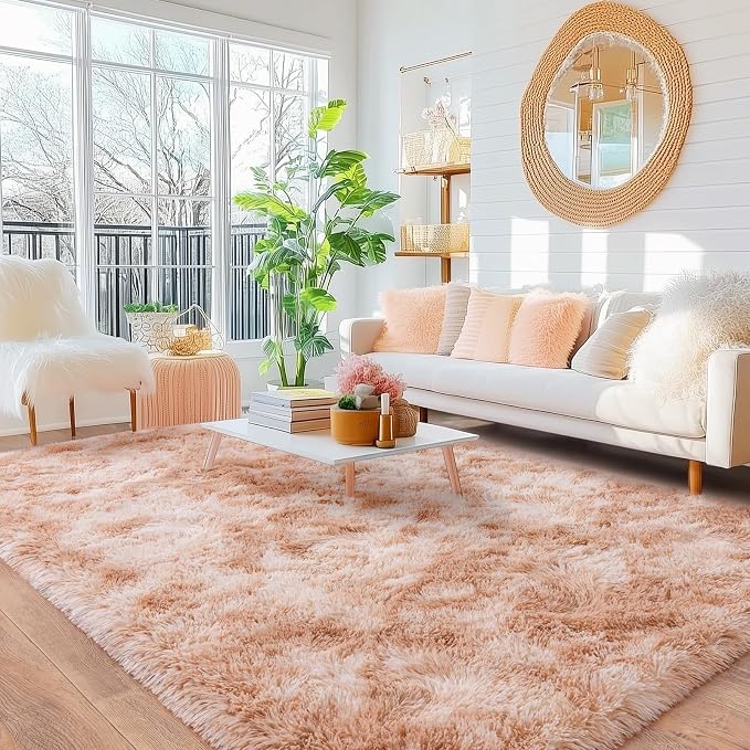Rugs for Bedroom, Ultra Fluffy Fuzzy Shag 5x7 Area Rug for Living Room, Modern Plush Soft Upgrade Non-Slip Carpet for Kids Girls and Boys, Dorms, Nursery, Home Decor, Tie-Dyed Beige