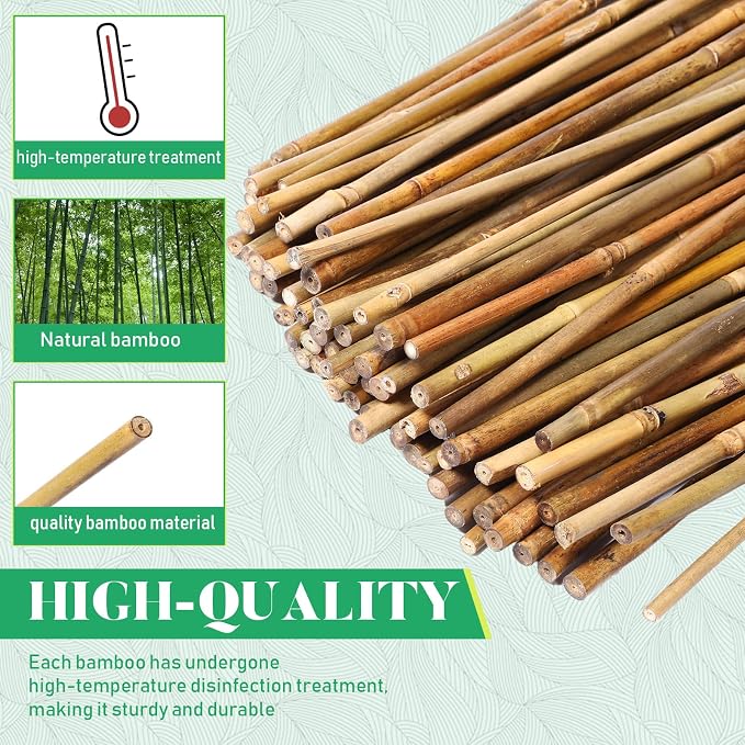 Suclain 100 Pcs Bamboo Plant Stakes Natural Garden Support Sticks for Climbing Plants Sturdy Bamboo Garden Stakes for Tomato, Beans, Flowers and Potted Plants, Vegetables, Indoor & Outdoor (3 ft)