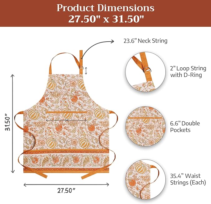 Maison d' Hermine Aprons for women with Pocket 100% Cotton (27.50"x31.50") | Adjustable Neck Strap & long ties Apron Men Chef Wedding Cooking Gardening Server Maid