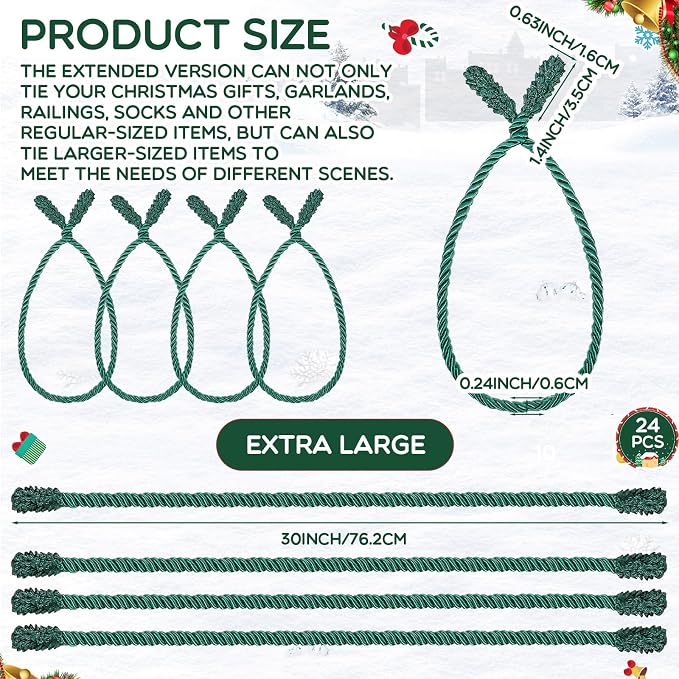 Zhengmy 24 Pcs 30 Inch Christmas Garland Ties Decorative Twist Ties for Banister Reusable Flexible Twist for Stairway Christmas Garland Hanger Xmas Railing Decor Holiday Craft Wrapping(Green)