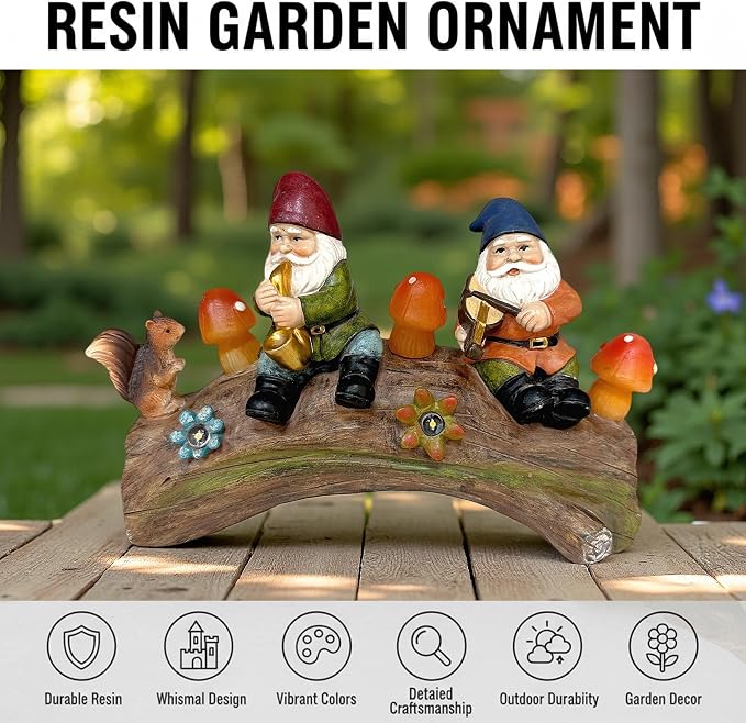 Solar Powered Squirre Gnome Mushroom Light 14" Weatherproof Resin Garden Decor Auto-Sensor Outdoor Lamp Warm White Fairy Light Housewarming/Birthday Bullet Points