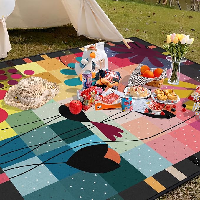 Abstract Floral Picnic Blankets Waterproof Foldable, 80″X80″ Thick Three Layer Picnic Mat Outdoor Blanket for Grass, Large Beach Blanket Sandproof Picnic Accessories for Camping Park Hiking