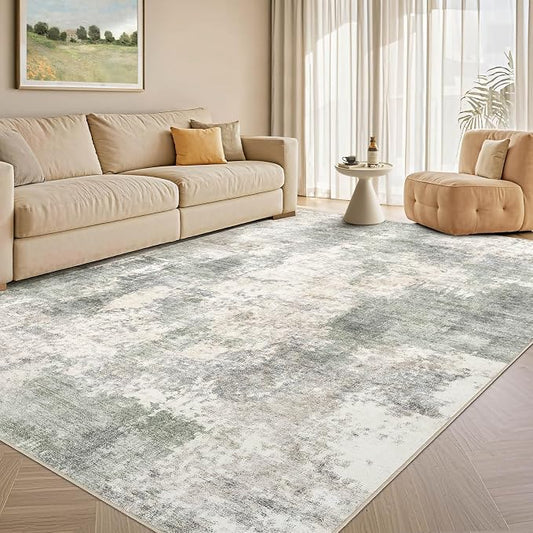 Tortania Washable 6x9 Area Rug for Living Room: Modern Abstract Neutral Large Soft Thin Rugs - Non Slip Indoor Carpet for Bedroom Dining Room Office Nursery Home Floor Decoration - Gray Green