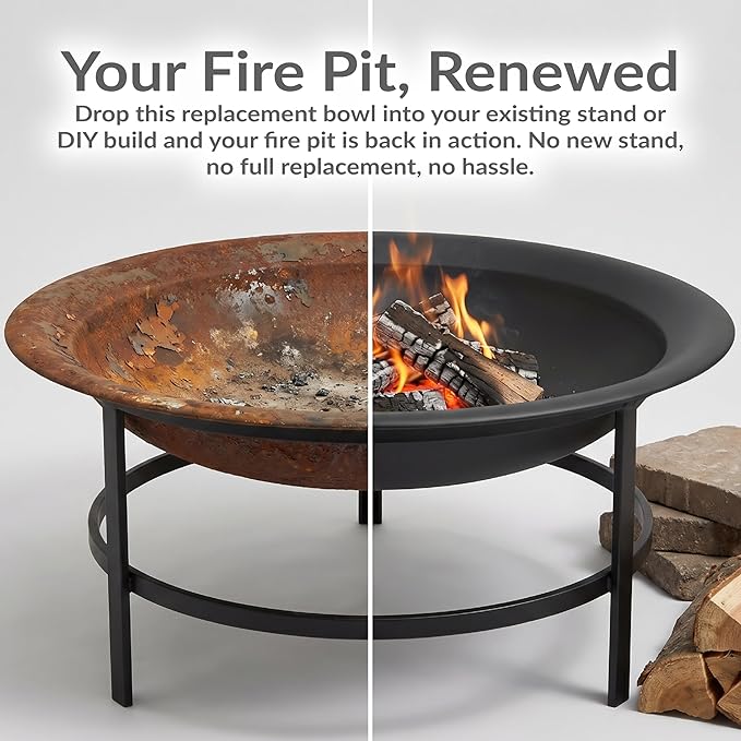 Sunnydaze Round Steel Outdoor Fire Pit Bowl Replacement Insert for DIY Ring or Existing Stand - Wood-Burning Backyard Patio Firepit for Outside - 39" Outer / 30" Inner Diameter - Black