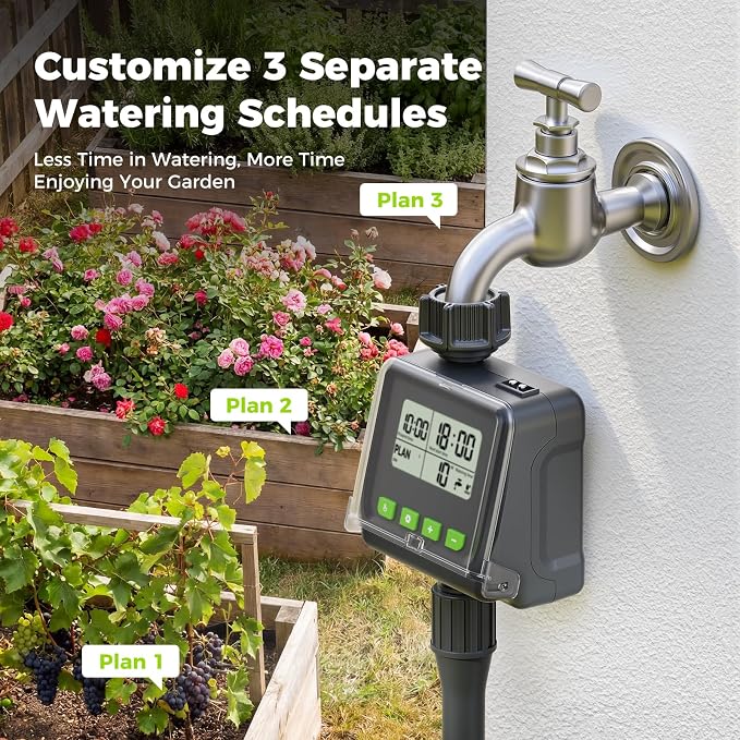 Sprinkler Timer, Watering Timer for Garden Hose, Programmable Hose Faucet Timers with Rain Delay, Outdoor Soaker Automatic & Manual Drip Irrigation Controller System for Lawn Yard Greenhouse