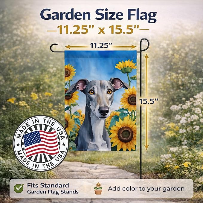 Caroline's Treasures DAC6096GF Greyhound in Sunflowers Garden Flag Mailbox Flag Decorative Yard Flag Banner Outside Patio Artwork Yard Flower Beds, Garden Size, Multicolor