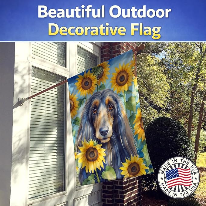Caroline's Treasures DAC6001CHF Afghan Hound in Sunflowers House Flag Large Porch Sleeve Pole Decorative Outside Yard Banner Artwork Wall Hanging, Polyester, House Size, Multicolor