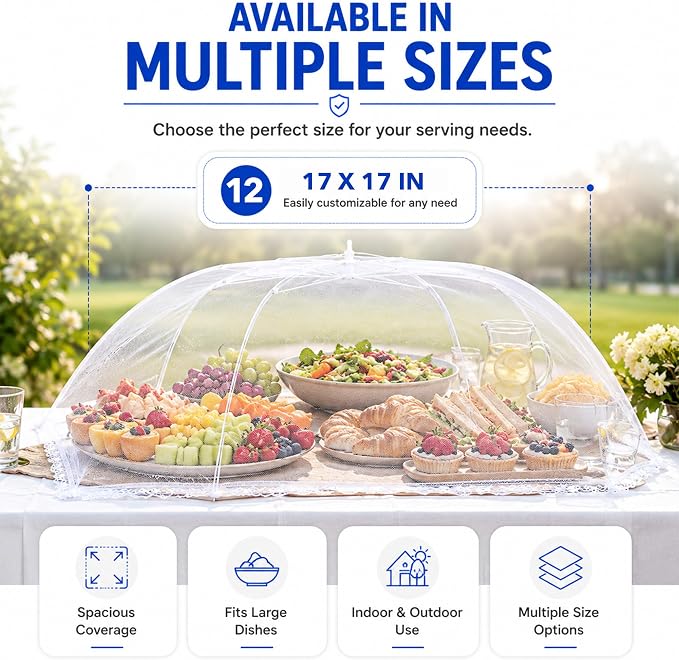 Simply Genius Mesh Food Covers - 12-Pack, 17in x 17in, White - Outdoor Kitchen & Picnic Accessories - Hosting Essentials for Glamping & Tailgating