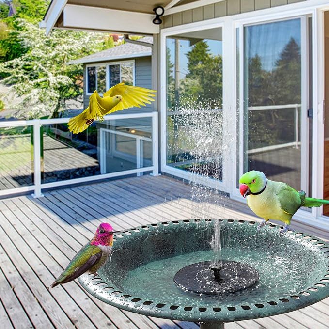 VINGLI Pedestal Bird Bath with Solar Fountain, Solar Pump Resin Birdbaths, Weather Resistant Bird Baths with Ground Stakes, Vintage Finish Garden Decor for Outdoor, Patio, Yard, Lawn(Green)