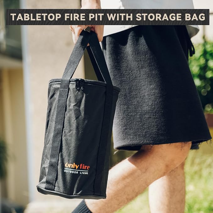 12" Tabletop Fireplace with Carrying Bag, Portable Fire Pit for Camping RV Tailgating Patio Backyard Bonfire, Smokeless Camp Stove, Stainless Steel, #FP054 Black