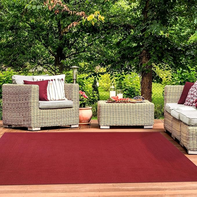 Superior Indoor Outdoor Area Rug, Handwoven Reversible Braided Home Decor for Living Room, Kitchen, Dining Room Floors, Patio, Front Porch, Deck, Modern, Boho, Farmhouse Style, 8' x 10', Burgundy
