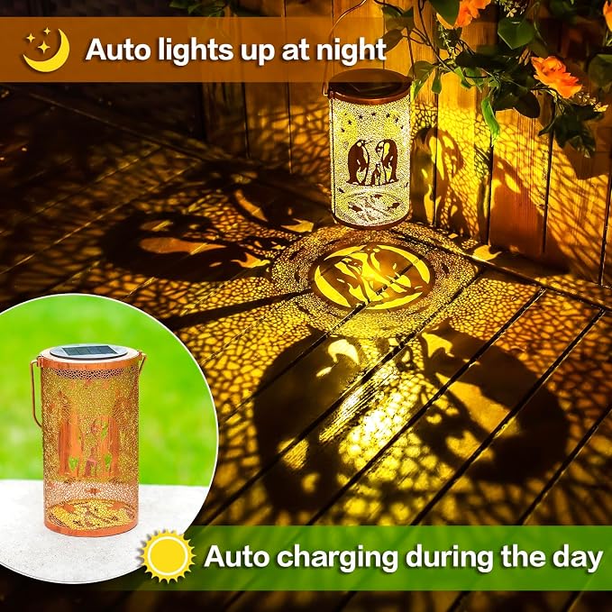 Penguin Solar Lanterns Outdoor Waterproof Hanging Solar Lights Penguin Gifts for Women Men Metal Decorative LED Lanterns for Garden Decor,Yard,Patio,Lawn,Tabletop,Pathway