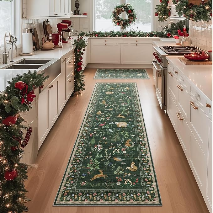 Washable Kitchen Rug Runners for Hallways: 2'6"x8' Bedroom Runner Rugs Non Slip Low Pile Soft Stain Resistant Floor Runenr Rug for Entryway Indoor Hallway Kitchen Laundry Room Beside Farmhouse