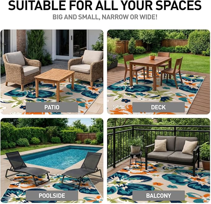 Rugshop Multi Bergamo Floral Indoor/Outdoor Area Rug Machine Washable for Patio, Deck Backyard and Living Room, 5' x 7'