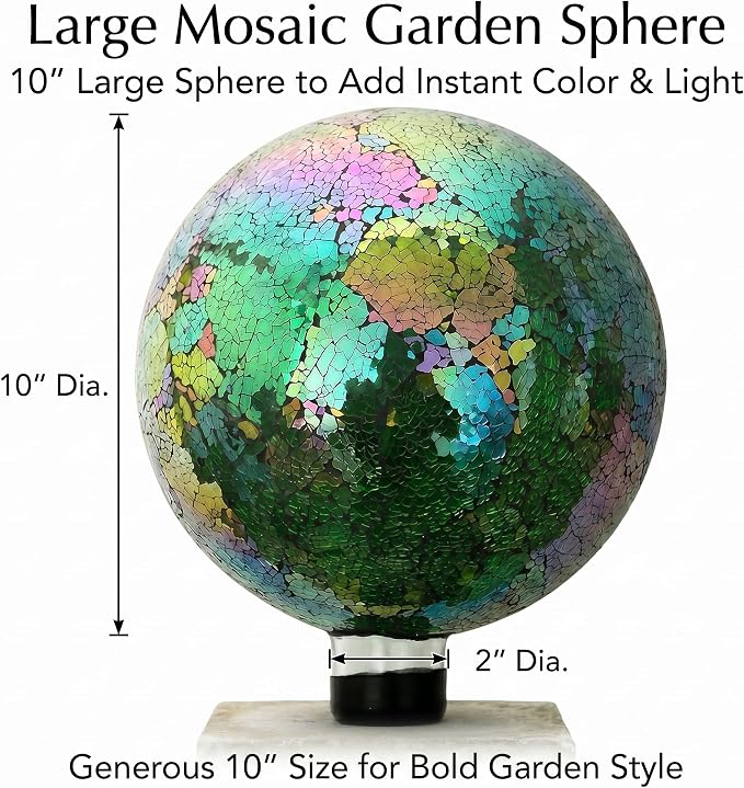 10" Mosaic Glass Gazing Ball for Garden Decor, Gazing Globe | Iridescent Glass Mosaic Gazing Globe, Outdoor Garden Orb for Yard, Patio, Lawn & Flower Bed Decor