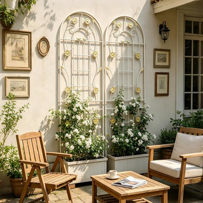 4/2 Pack White Metal Garden Trellis, 86.7" x 19.7" 71" x 19.7" Rustproof Plant Support Frame, Decorative Climbing Vine Trellis for Flower Vegetable Patio Garden Decor (White, 71" x 19.7", 2 Pack)
