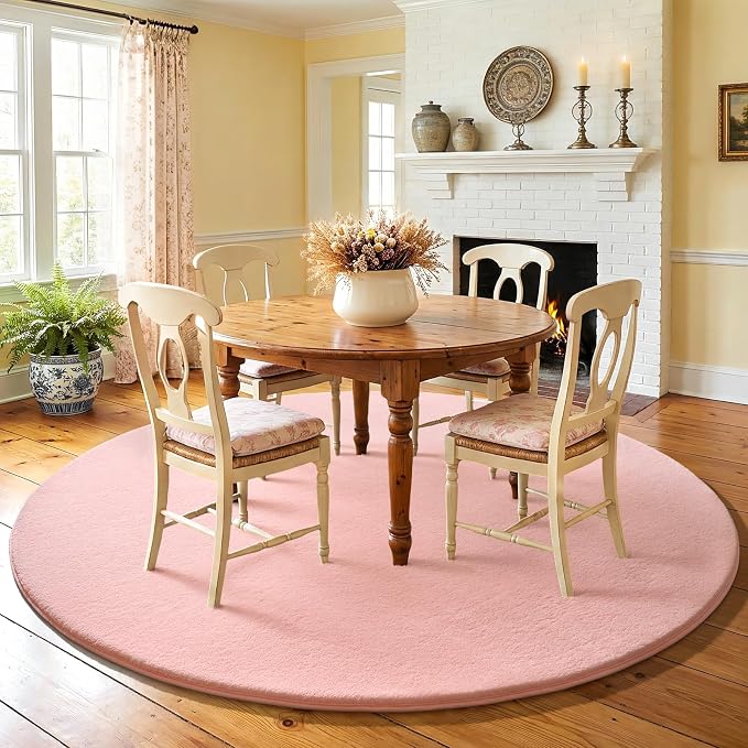 Amearea Pink Round Area Rug 5ft Washable Circle Rug for Bedroom Living Room | Fluffy Indoor Thickened Memory Foam Rugs, Non Slip Minimalist Circular Carpet for Kids Boys Girls Dorm Nursery Room Decor
