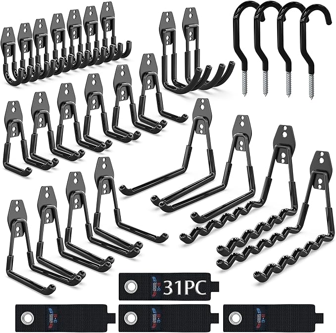 3-H Heavy Duty Garage Hooks, 31 Pack Wall Storage Organizer,Black