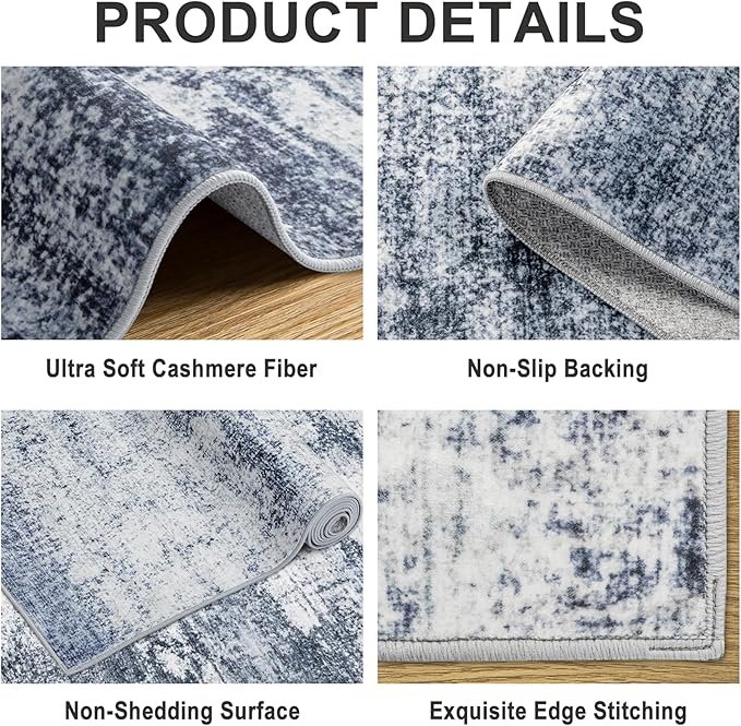 PLHXFR 10x12 Area Rug Living Room: Abstract Washable Carpet Grey Blue | For Bedroom Dining Room Farmhouse Nursery Home,Machine washable,Non Slip,Large Soft Neutral,Stain Resistant, Indoor Floor