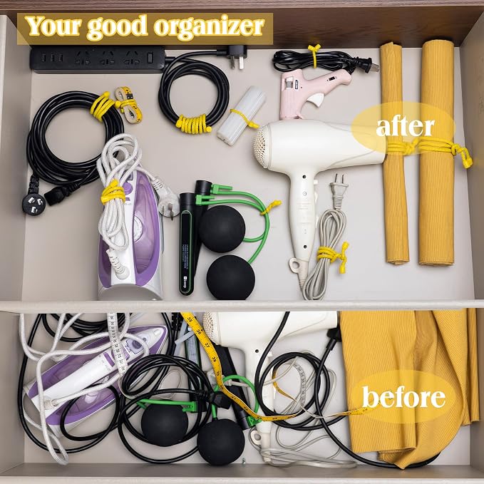 8PCS 12-Inch Silicone Cable Ties, Bendable Rubber Twist Ties, Reusable Twist Ties for Cords, gear ties for Organizing, Bundling (Yellow)