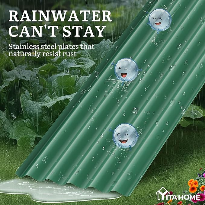 YITAHOME 17" Tall 9 in 1 Large Raised Garden Bed Kit, 8x2x1.5ft Galvanized Metal Planter Box with Gloves & Safety Rubber, Outdoor Above Ground Planters for Plants Vegetables Flowers, Green