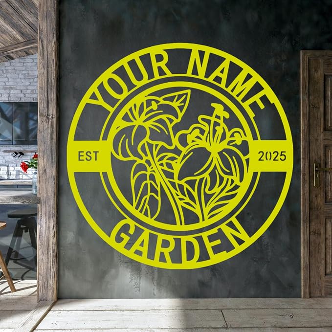 Metal Garden Sign Personalized - Custom Yard Sign with Your Name, Garden Signs for Outside Featuring Floral & Hummingbird, Metal Name Signs Personalized