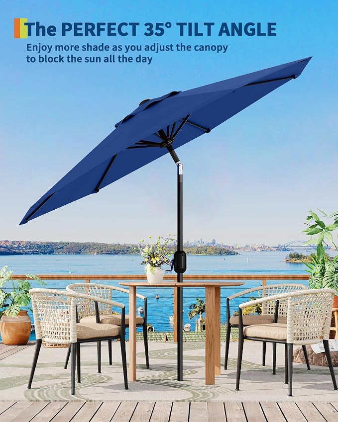 10FT Patio Umbrella Outdoor, Market Umbrella, Table Umbrella with Push Button Tilt and Crank, 8 Sturdy Ribs UV Protection Waterproof for Garden, Pool, Deck, Backyard (Navy Blue)