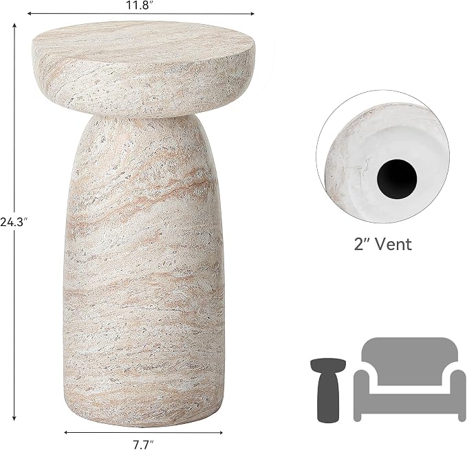 24" Side Table Outdoor, Large Modern Geometric End Table | Multi-Functional Coffee Table Doubles as Planter Stand for Garden, Balcony, or Porch. Decorative Pedestal Design