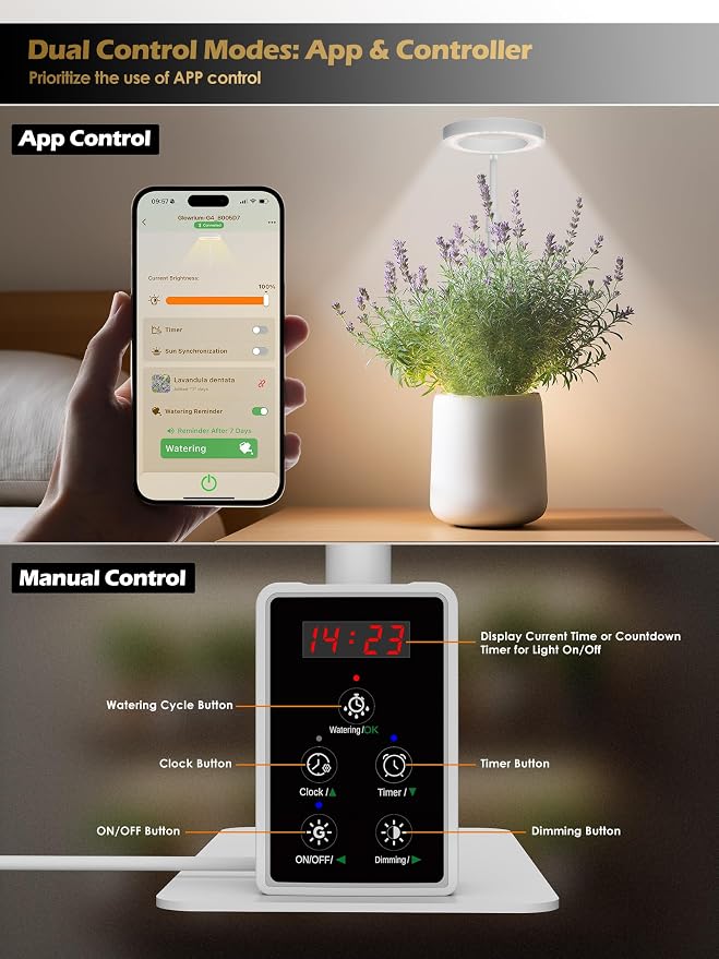 Smart Grow Lights for Indoor Plants, Plant Light with Auto-Timer, Full Spectrum LED Grow Light, Adjustable Height & Stepless Dimming,Plant Assistant Suitable for Most Plants (White-2)