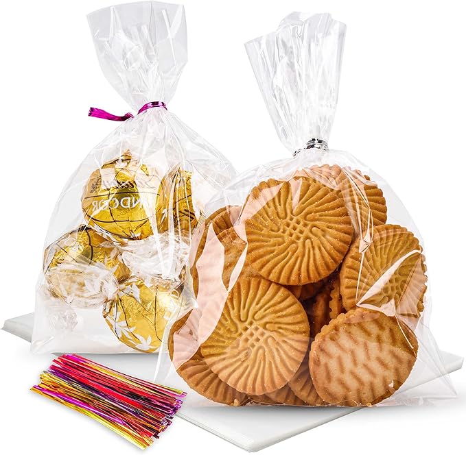 LOKQING Cellophane Bags Plastic Treat Bag Clear Cookie Candy Bags with Twist Ties for Party Favor Bag, Graduation Gift Bags(200PACK, 4x6inch)