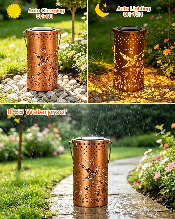 ANYTALK Birthday Gifts for Women Mom Grandma, Hummingbird Solar Lanterns Outdoor Waterproof, Hanging Solar Lights for Yard, Patio, Porch, Garden Decor