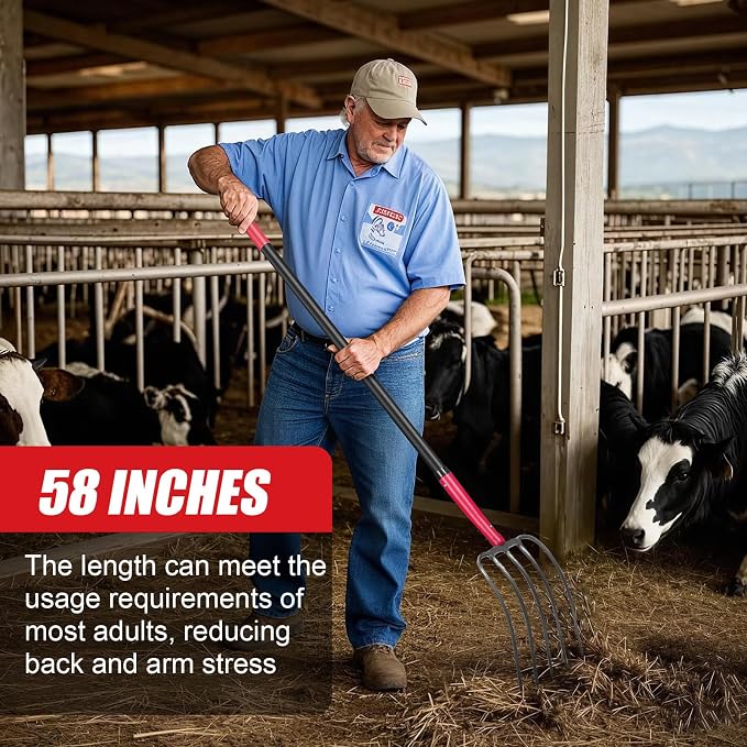 5-Tine Pitchfork Garden Fork Fiberglass Handle for Farm Work 57 in | Heavy Duty, Long Fiberglass Handle,Manure Fork,Pitchfork, For Garden Work,Grass Fork,For Farm Work