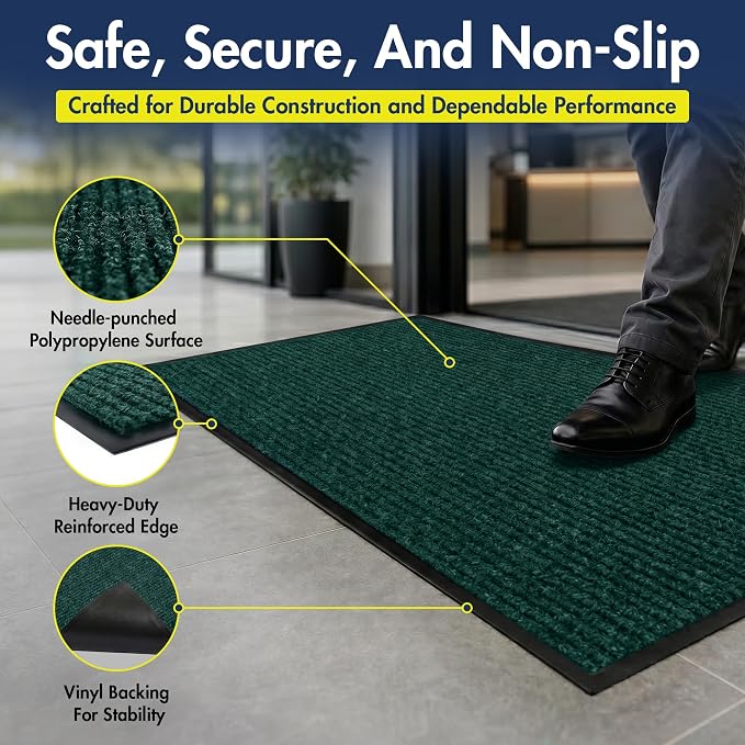 Notrax 109 Industrial Door Mat, 3' x 4' Entrance Mat, Heavy Duty Commercial Rugs for Entryway, Welcome Lobbies, Garage, and Mudroom, Made in the USA, Hunter Green, Brush Step 109S0034GN