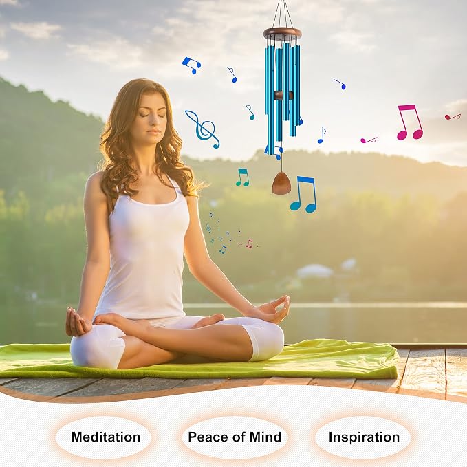 Bursvik Large Aluminium Wind Chimes 37 Inches to Create a Zen Atmosphere Suitable for Outdoor, Garden, Patio Decoration. Classic Wind Chimes with Wind Catcher Suitable as A Gift for Unisex(Blue)