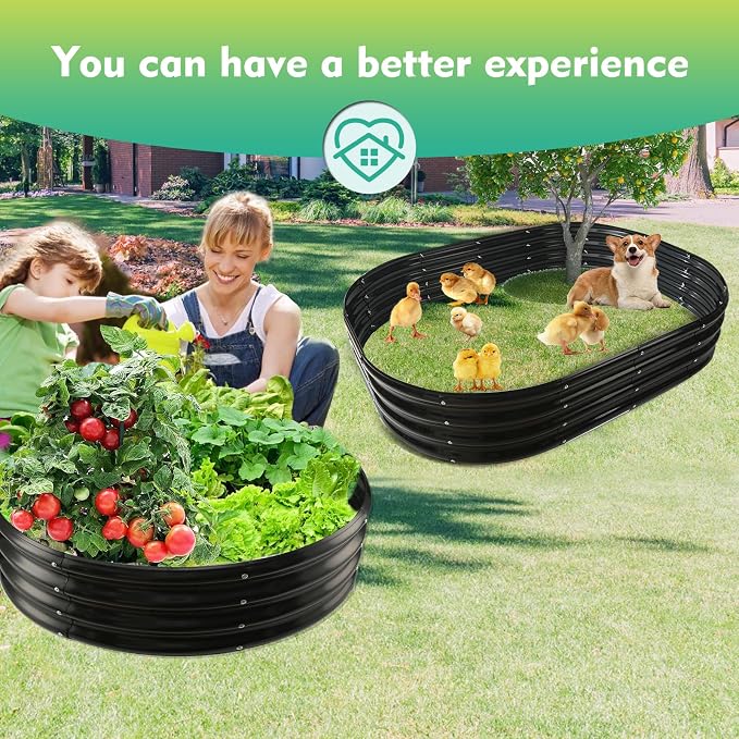 YSEJOMP 3FT Diameter Galvanized Garden Raised Bed/Plant Box/Fire Pit Ring - 0.8mm Thick,12 Inch Tall,Perfect for Planting a Variety of Flowers,Herbs,Vegetables (Black, 36 Dia X 11.5 inches)