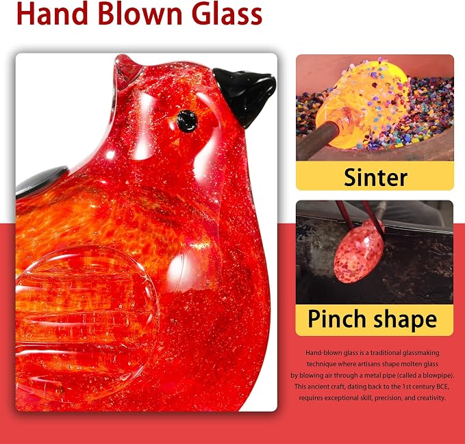 Plant Watering Globes, Bird Glass Self Watering Planter Insert - for Indoor & Outdoor Plants - Glass Plant Water Globes for Daily Use, Planter Spikes to Support Indoor & Outdoor Plant Health, Red