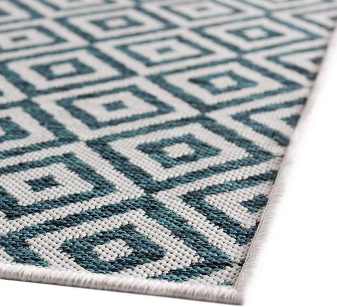 Unique Loom Outdoor Collection Area Rug - Costa Rica (3' 3" x 5' 3" Rectangle, Teal/ Ivory)