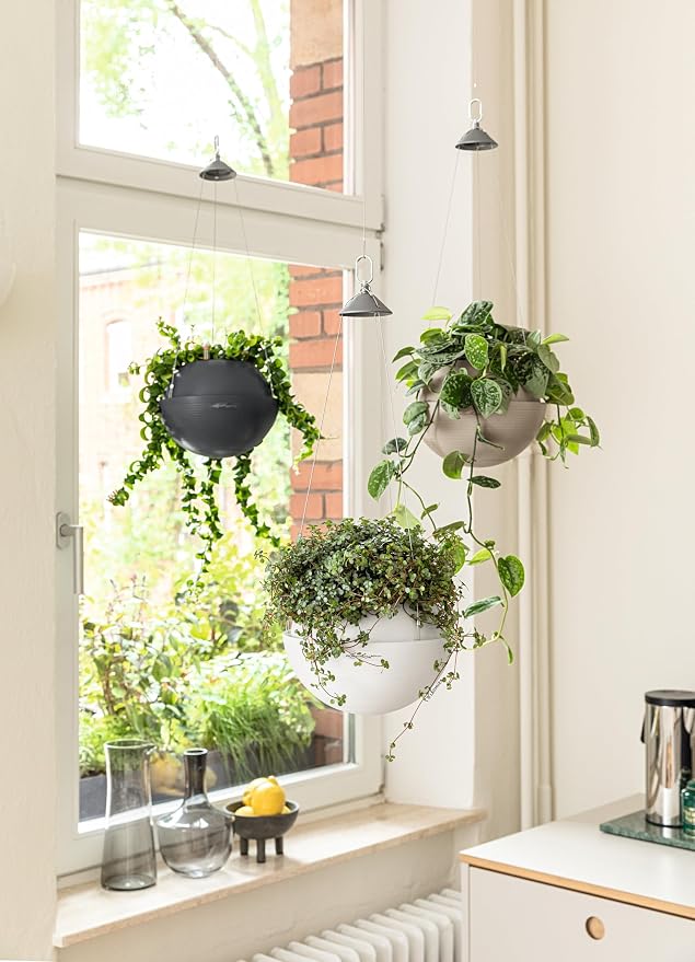 Lechuza BOLA Color 32 White, Self-Watering Hanging Planter, D12.6 H9.8 in