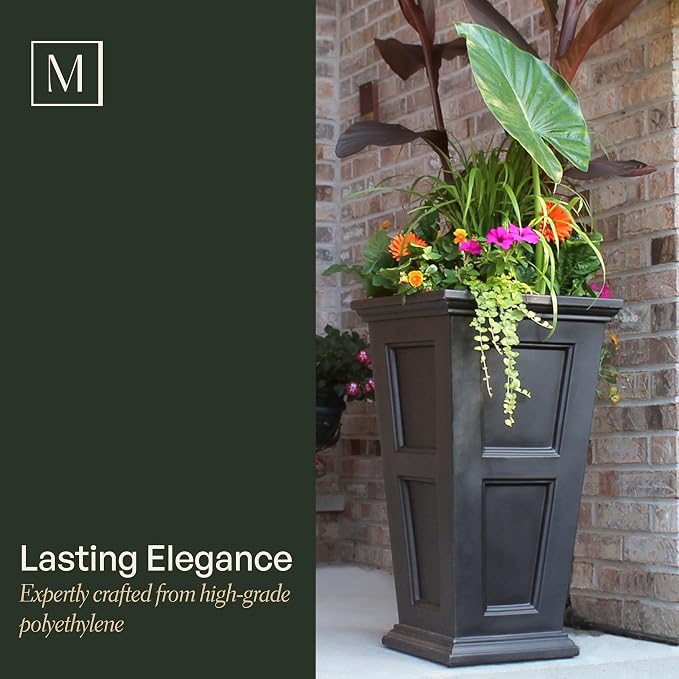 Mayne Fairfield 34-Inch Tall Planter – Weather-Resistant Self-Watering Indoor/Outdoor Garden Pot for Flowers, Patio, Porch, and Entryway, Durable Design