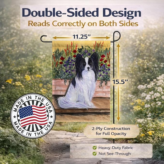 Caroline's Treasures SS8210GF Papillon Garden Flag Mailbox Flag Decorative Yard Flag Banner Outside Patio Artwork Yard Flower Beds, Garden Size, Multicolor