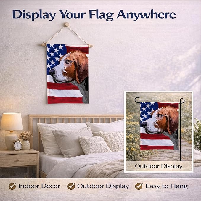 Caroline's Treasures CK6523GF Finnish hound Dog American Flag Garden Flag Mailbox Flag Decorative Yard Flag Banner Outside Patio Artwork Yard Flower Beds, Garden Size, Multicolor