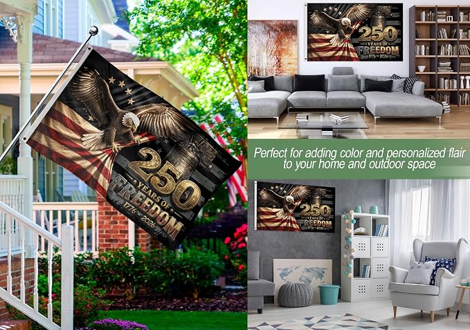 250 Anniversary Usa Flag With Brass Grommets, 250 Years Of Freedom Flag 3x5 Ft, 250th Anniversary Banner, 4th Of July Decorations Outdoor, Front & Back Printed, American Flags With Eagle 1