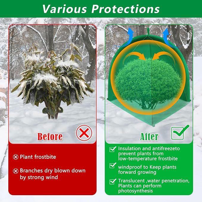 2 PACK Winter Plant Covers Freeze Protection Shrub Covers for Winter Frost Protection for Plants in Winter Warm Plant Tent Protecting Fruit Potted Plants Tree From Freezing Animals Eating (35x35x39)