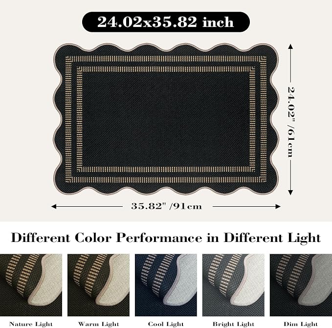 Easy Jute Outdoor Mats for Front Door, 2x3 Small Washable Kitchen Rugs, Farmhouse Black Throw Rug Non Slip Indoor Outdoor Carpet for Porch Entryway Foyer