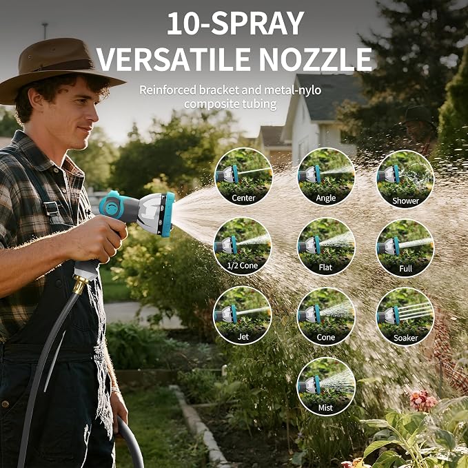 1/2" 110FT Retractable Garden Hose Reel, Wall Mounted Automatic Hose Reel with Upgraded 10 Pattern Nozzle/Any Length Lock/Slow Return System/180°Swivel Bracket, AquaBlue