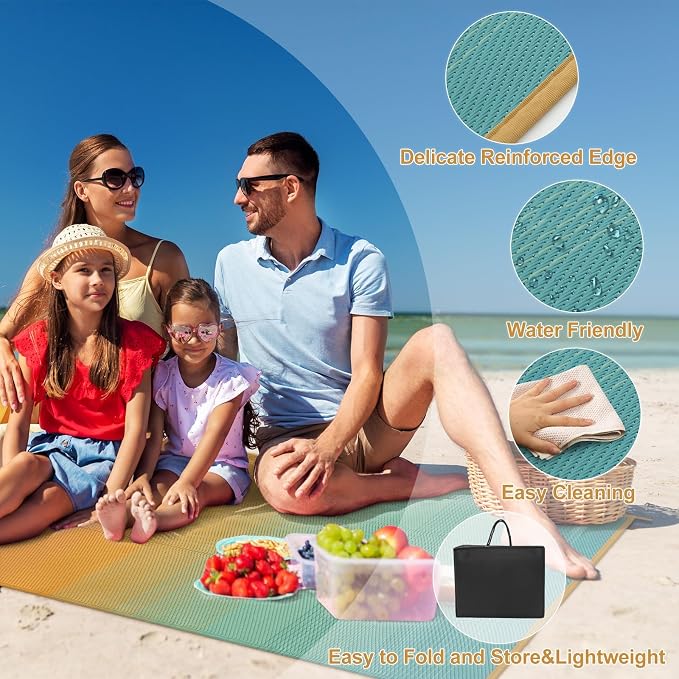 Lahome Extra Large 9x12 Outdoor Patio Waterproof, Reversible Plastic Straw Camping Rv Rugs for Outside Under Awning, Portable Lightweight Carpet for Backyard, Blue Orange 9'x12'