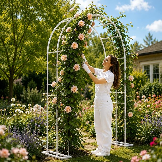 Garden Arch Trellis 55" W x 90" H Metal Arbor for Climbing Plants, Wedding Arch for Ceremony Indoor Outdoor, White Garden Arbor for Party Decoration Backyard Lawn (White, 55" W x 90" H)
