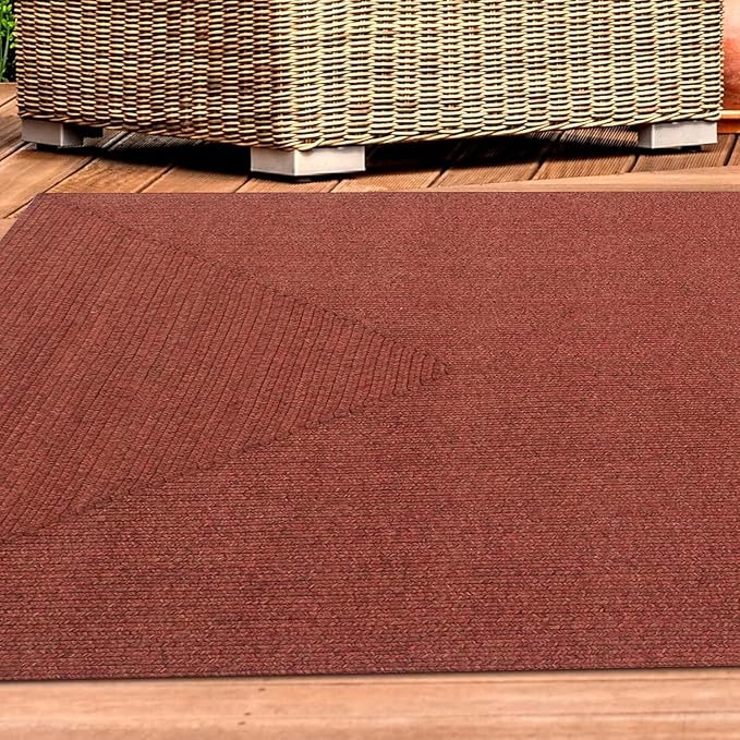 Superior Indoor Outdoor Area Rug, Handwoven Reversible Braided Home Decor for Living Room, Kitchen, Dining Room Floors, Patio, Front Porch, Deck, Modern, Boho, Farmhouse Style, 8' x 10', Brick